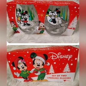 Disney set of 2 Stemless wine glasses. NEW! Unopened, unused! Holiday